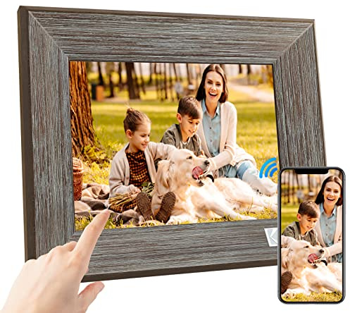 Kodak Marco de Fotos Digital 8 Pulgadas Wi-Fi electrónico HD IPS Pantalla táctil Smart Marco de Fotos de Madera Cloud con aplicación, Memoria de 16 GB, rotación automática, Intercambio de imágenes