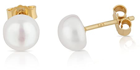 NKlaus Ohrstecker für Damen 585 Gelb Gold 14 Karat; Süßwasserperle, 2 Stück | 6mm; 6,0mm; Gelbgold; Gelb; 6mm