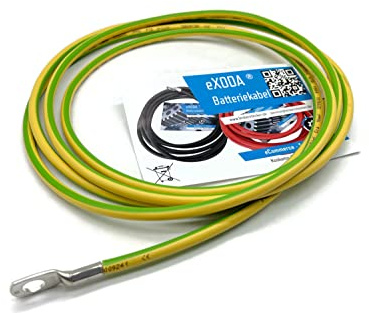 Exoda Erdungskabel 3 m 16 mm² grün/gelb M8 M10 H07V-K flexibles PVC-Kabel | Erdungskabel, 3 m lang, Ø 8 mm und 10 mm Ösen, H07V-K Standard, flexible PVC-Ummantelung, Sichtbare Farbe grün/gelb