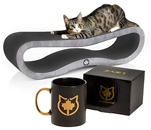 CanadianCat Company | Black Edition - Set | Kratzbrett Orbit 2.0 betonoptik + Limitierte Tasse Love | Katzenmöbel schwarz-betonoptik