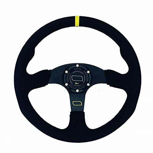 Rweuiui 14 Zoll 350 Mm Racing Lenkrad Wildleder Mit Hupenknopf Sportlenkrad Flat Drift Universal Auto-Lenkrad