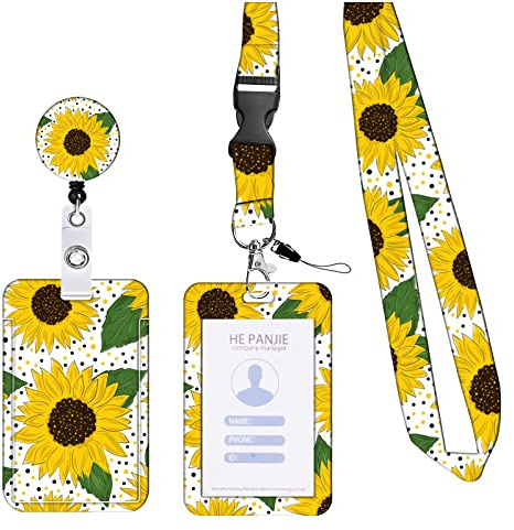 KHDULQ Sunflower Lanyard Mit Kartenhülle Kartenhülle Mit Band | Id Card Holder Karten Schutzhülle Card Wallet für Handy-Lanyards, Ausweise, Büro- Und Schulbedarf