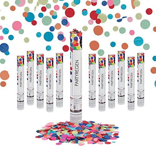 Relaxdays Party Popper, 12er Set, 40 cm, Konfettikanone, Konfetti rund, 6-8 m Effekthöhe, Konfettishooter, Papier, bunt