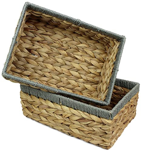 Petits paniers carrés en jacinthe d'eau pour le rangement, panier en osier de couleur naturelle, petit plateau de salle de bain, maquillage, chambre, cuisine (grand 32 cm, 2 paniers)