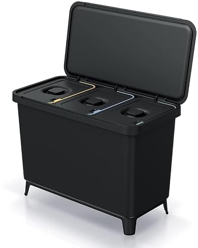 BirnePower Mülleimer 3er Set 3x 10L Müllbehälter Abfalleimer 30L Mülltrennsystem Müllsammler Set Einsätze Mülltrenner 57 x 29,5 x 41 cm (Schwarz)