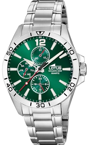 LOTUS Montre Homme Analogique Acier INOX 316L Argent - Quartz - Verre Minéral Résistant - Étanche 5 ATM - Multifonction 18812/7 Trendy