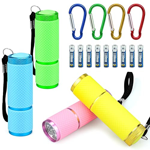 XunHe 4Pcs LED Flashlight Mini Torch, Super Bright 91mm Mini Torch with 9 LEDs, Colorful Glow in Dark Kids Torch, for Kids Adult Camping Hiking Outdoor Gifts, Batteries Included