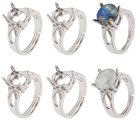CHGCRAFT 6 PCS 4 Krallen Ring Rohling einstellbar Messing Finger Ring plattiert Prong Ring Einstellungen Ring Basis für Oval Edelsteine Cabochon Einstellung Schmuckherstellung