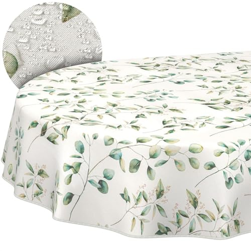 ANRO Tischdecke abwaschbar Botanika mit Saum oval 180x140 cm Tischwäsche | mit Saum eingefasst – Gartentischdecke wetterfest – schmutz- & wasserabweisend, pflegeleicht – waschbar bei 30 °C