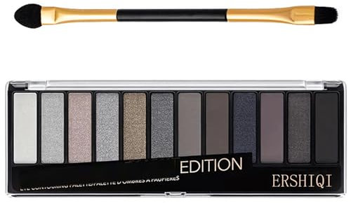 Grey Eyeshadow Palette Black Eyeshadow 12 Pigmented,Shimmer Smokey Color Eyeshadow Blendable Long Lasting Matte Eyeshadow Palette Pigment Color Eye Shadow Cosmetic Cream Makeup (02-SMOKY)