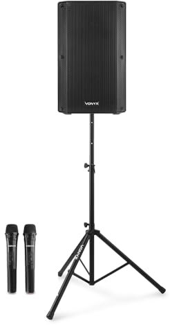 VONYX VSA700 15 Portable PA System with Stand, 1000W Battery Powered PA Speaker, Bluetooth, USB/SD MP3 Player & Two Wireless Microphones for Karaoke, DJs, Events, Conferences & Busking
