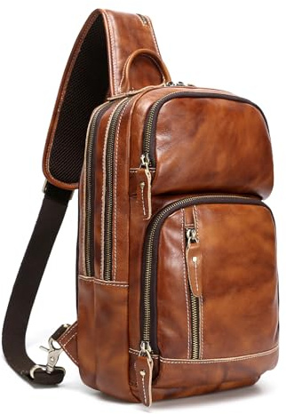 LANNSYNE Umhängetasche aus Vollnarbenleder für Herren, Crossbody-Tasche für 32,8 cm (12,9 Zoll) große iPad-Crossbody-Brusttasche, Tagesrucksack, Gelb für 32,8 cm (12,9 Zoll) iPad, Large