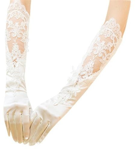 SePkus Brauthandschuhe für Braut und Hochzeit, Winterhandschuhe, Spitze, Lange Hochzeit, warme Handschuhe für Hochzeit (weiß, 46 cm)