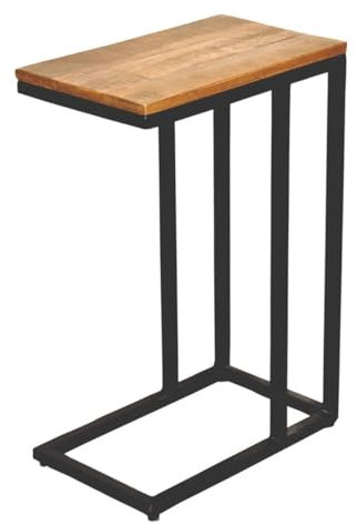 Amago home Beistelltisch Holz massiv 25x61x40 cm Sofatisch Laptoptisch C-Tisch Metall Gestell Farbe schwarz matt - Tabacco