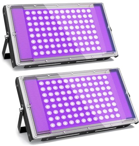 GKT 2pcs 100W Projecteur Lumiere Noire, Lumiere UV, Etanche IP66, Lumière Noire avec Prise, Pour Halloween, Noël, Body Painting, Affiche Fluorescente, Soirées à la Lumière Noire