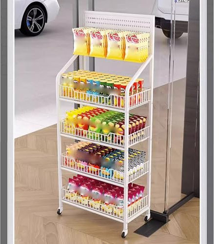 Snack Regal Reihe des Supermarktsnackpräsentationsständers 4, Einzelhandels-Konzessionsstand-Organizer für Süßigkeiten/ Chip, Freistehendes Snackregal für Theke/ Zimmer/ Küche ( Color : White , Size :