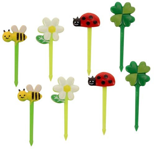 HOLIDYOYO Decoración De Frutas y Pasteles Paquete De 5 Palillos Decorativos Diseño De Abejas Tenedores De Fruta Reutilizables Para Tartas y Aperitivos