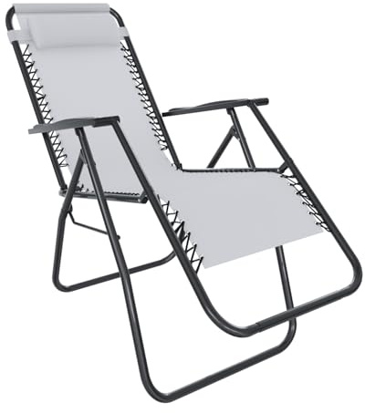 Bricozone Sedia Sdraio Da Giardino A Gravità Zero Poggiatesta Regolabile Ergonomica Traspirante Portata Massima 120 Kg Sedia Pieghevole Oscillante Zero Gravity Da Esterno Mare Piscina (Bianco)