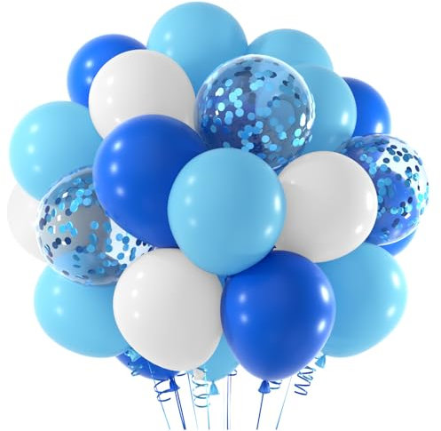 NEBURORA 60 Stück königsblaue, hellblaue und weiße Konfetti-Luftballons mit Bändern, 12-Zoll-Luftballon-Girlandenbogen-Set für Geburtstags-, Babyparty- und Feiern-Party-Dekoration