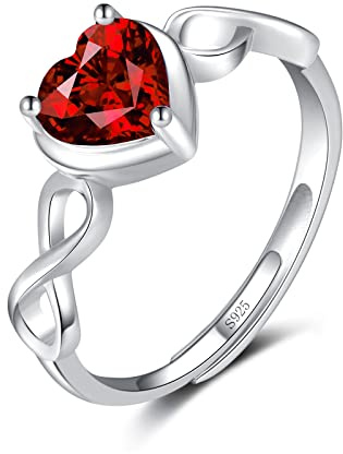 Qings Herz Geburtsstein Ringe für Damen 925 Sterling Silber Verstellbarer Offener Unendlichkeits Engagement Hochzeit Ring mit Zirkonia Geburtstag Weihnachten Schmuck Geschenke für Mutter