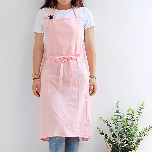 Delantal de trabajo de lino de algodón sintético para mujeres y hombres, simple y liso, con estampado de piña, babero con bolsillo, cuello ajustable, lazos largos para cocina, cocina, hornear,