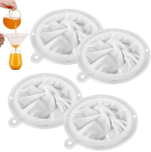 4 Stück Nylon Feinsieb Set, Feines Küchensieb in 200/300/400/450 Mesh, Sieb Feinmaschig für Küche, Haarsieb, Likör- & Weinfilter, Fine Mesh Strainer für Milch & Lebensmittel