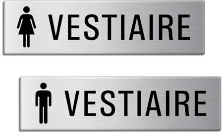 Plaques de Porte Vestiaire Hommes Femmes 150x40 mm Set de 2 Aluminium brossé Aspect Acier inox