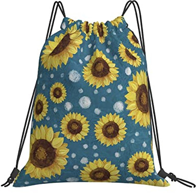 Rucksack Mit Kordelzug Sonnenblumen-Punktkreis-Wurfmuster Gym Bag Waschmaschinenfest Sportrucksack Wasserdicht Turnbeutel Mit Kordelzug Für Strand, Mädchen, Schwimmen, 36X42Cm