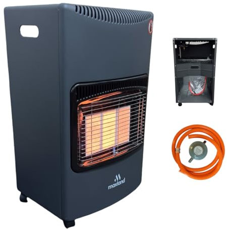 NEW Large Portable Gas Heater 4.2kW, Mobile Indoor Electric Ignition, Butane with Wheels, Energy Efficient, Low Running Cost and Regulator & Hose