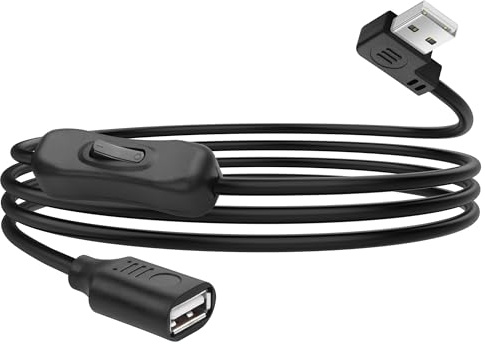 YACSEJAO USB-Verlängerungskabel mit EIN/Aus-Schalter 90 Grad 1,5M USB A 2,0 Stecker zu Buchse Verlängerungskabel unterstützt Daten und Strom für LED-Leisten, USB-Lüfter, Laptops (Rechter Winkel)