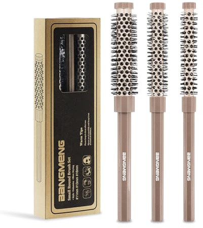 BANGMENG 3 Pieces Small Round Brush Set, 3/7 1/2 5/8 Inch Barrel HairBrush for Blow Drying, Soft Bristles Style Volumize Hair Brush for Women Men Short Hair, Bangs, Roots, Curling, Straight
