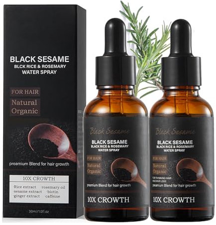 2PCS Black Sesame Hair Growth Serum - Nourishing Black Sesame Oil for Hair - Natural Sesame Seed Oil & Rice & Rosemary Water for Hair Growth - Promotes Thicker, Healthier Hair