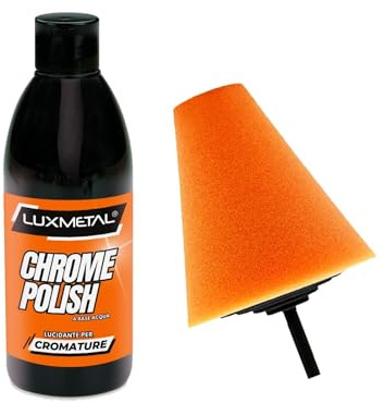 Lux Metal - Chrome Polish Lucidante per Cromature 250 gr Pasta abrasiva lucidatura ideale per cromo impurità ossido ruggine lucida auto carrozzeria moto barca (Polish + Cono)