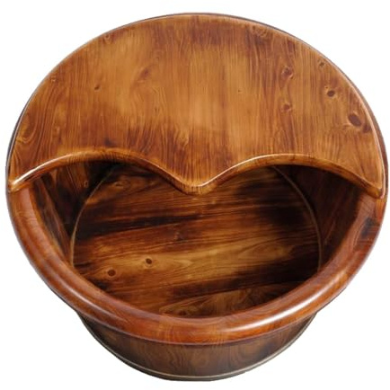 FashionCha Seau de bol de lavage de bain de pieds en bois avec couvercle, baril de lavage de pieds pour salle de bain de voyage, 26 Cm de Hauteur