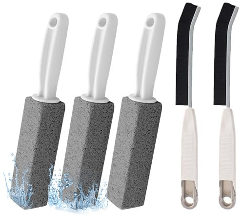 Scettar 3Pz Pietra Pomice per WC e 2Pz Spazzola Per La Pulizia Delle Fessure, Kit di 5 Pezzi Pulizia per Cucina e Bagno, per la Pulizia Domestica, Ideale per Piastrelle, Lavandini e Sanitari