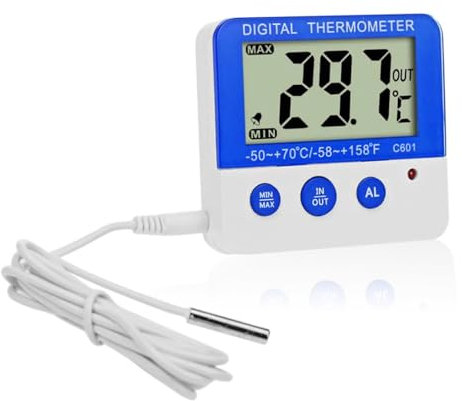 Digital Refrigerator Thermometer with LED Alarm, Magnetic Mount, Stander and Max/Min Memory for Freezer/Fridge