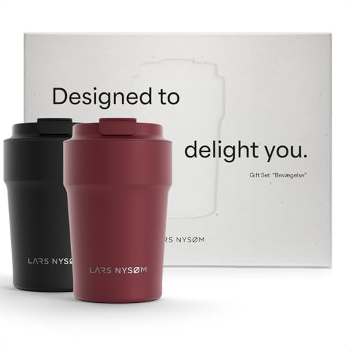 LARS NYSØM Thermo Coffee Mug-to-go Gift Set - 2 tazze termiche da 380 ml per caffè e tè - Il set di tazze a prova di perdite viene fornito in un'attraente confezione regalo (Red/Black)