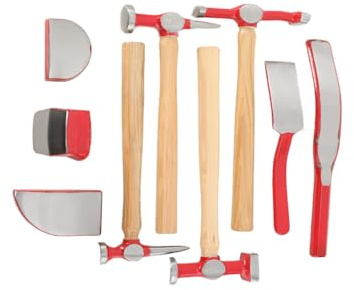 ECUTEE 9 Piece Car Dent Auto Body Panel Repair Tools Set Kit for Repairing Car Door Motorbikes Fridges Washing Machines Dents, 4 Beating Hammers and 5 Sheet Metal Lining Irons