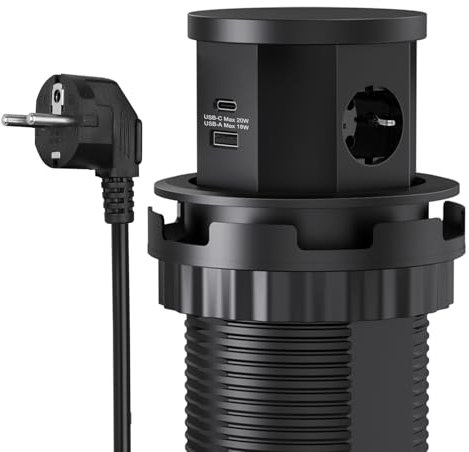 CHENGPI Presa a Scomparsa ad Incasso di Tipo Lift con Ricarica Wireless, Multipresa a Scomparsa con Prese, USB, Tipo C, Ciabatta Salvaspazio per Cucina, Ufficio e Piano di Lavoro