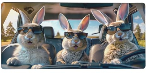 Mexpekil Großes Mauspad, Motiv: Hase, Kaninchen, rutschfest, XL-Mauspad, 900 x 400 mm, lange Gaming-Tastaturmatte mit Gummiunterseite für Büro, erweiterte Computer-Schreibtischunterlage