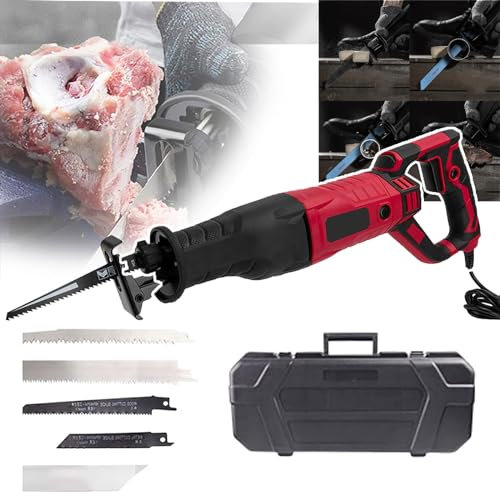 Scie à Os éLectrique Commerciale – Corps Rotatif à 180 ° + Vitesse Continue, Scie à Os De Boucher Portable 900W + 4 Lames De Scie Et BoîTe à Outils, Pour Couper Les Os, La Viande