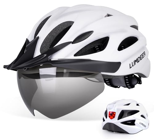 LUMDEER Fahrradhelm Erwachsene mit Licht - City Helm Urban für Herren und Damen - Fahrradhelm Weiß mit Abnehmbarer Magnetische Schutzbrille Visier Bicycle Radhelm mit 18 Belüftungskanäle