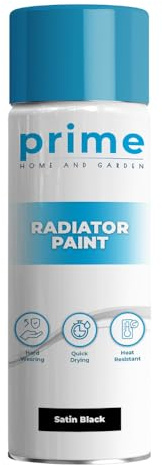 Prime Satin Black Radiator Aerosol Spray Paint 400ml - Heat Resistant Up To 100ºC | Quick Drying & No Primer Needed | Exterior Surfaces Of Radiators & Hot Water Tanks | Heat Resistant Radiator Paint