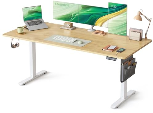 SONGMICS Scrivania Regolabile in Altezza Elettrica, 180 x 80 cm, Scrivania Elettrica, Tavolo con Memoria per 4 Altezze, Porta USB-C, Rovere Dorato LSD138YA01
