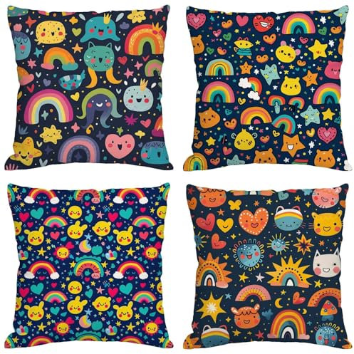 Kissen Bunt Kissenbezug 65x65 cm Groß Kissen 4er Set Wetterfest Samt Kissenhüllen Niedlich Pillow Quadratische Cushion Covers für Garten Sofa Wohnzimmer Schlafzimmer Bett Büro Zuhause Dekor m-60