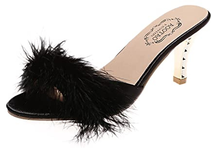 Dampumps med fjädrar, eleganta sandaler damer med klack, höga klackar, sandaletter, sexiga klädskor, peep toe, sommarsandaler, kvällssandaler, blockklack, bekväma fritidsskor, nattklubb, festskor