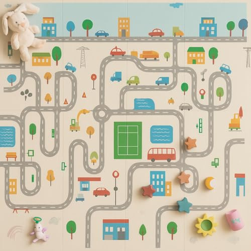 Foldable Reversible Baby Play Mat – 180 x 200 x 1cm Extra Large Waterproof Foam Crawling Mat | Non-Toxic, Soft & Portable Floor Playmat for Infants, Toddlers, Nursery, Bedroom, Playroom (Style 2)