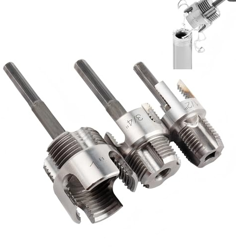 3Pcs Integrated Internal & External Pipe Threading Tool, Bestgle Dual-Function Pipe Thread Cutting Tool for 1/2 & 3/4& 1 PVC/Plastic Pipes, Electric Drill Compatible Pipe Threader Kit