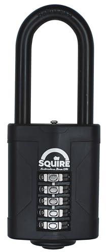 Squire Combination Padlock CP60/2.5 – 60mm Long Shackle 5-Wheel Combination Padlock (Black) – Re-Codable Push Button Lock – Ideal for Gates & Equipment Cages