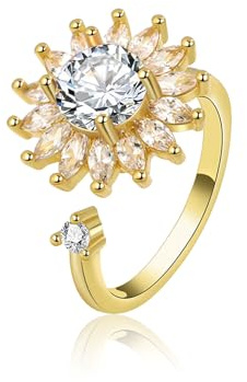 VYYU Fidget Ring for Women Teens Girls - Gold Anxiety Relief Stress Open Rings Calm Carry for Anxiety | Reliever Spinner Stress Relief Gift for Wife Girlfriend Daughter Friends, White